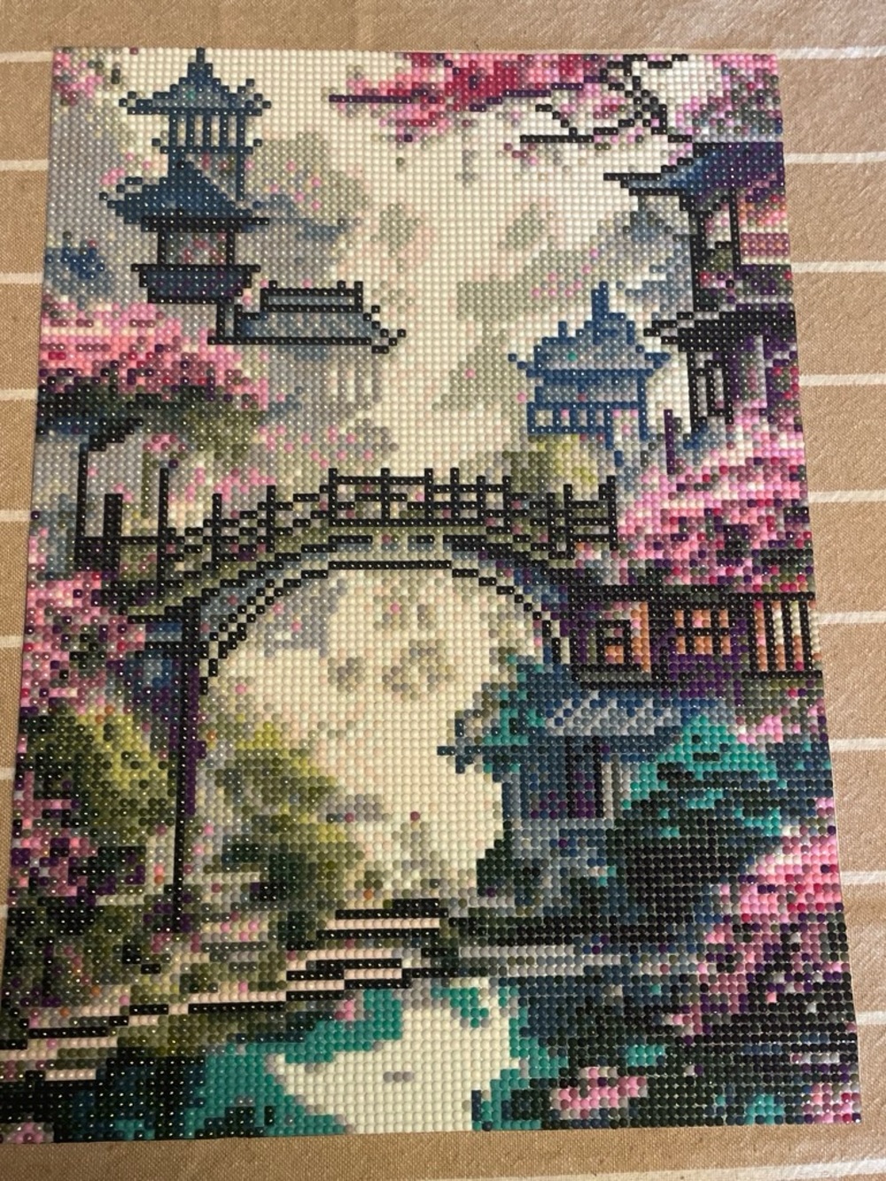 Scenic Blossom Bridge Wall Art -  Pink & Teal